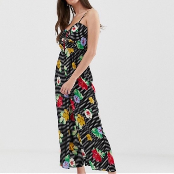 ASOS Pants - ASOS Design Black Floral Print polka Dot Jumpsuit